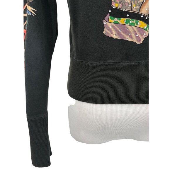 Vtg Y2K Ed Hardy Black Dragon Geisha Graphic Zip Up Hoodie | Grunge Streetwear S - Picture 9 of 13